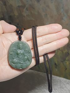 Premium Nephrite light green Green Tara (Guan Yin) Jade pendant (with certificate) [Natural Crystal] 和田玉青绿绿度母(观音)吊坠(带证书）