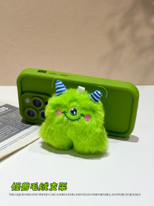 Adorable Monster iPhone 15 Case Liquid Silicone Full Cover Lens Protection Creative Doll Stand Anti-Slip Protection for iPhone 14Promax 12Pro 15Plus 11 Frame