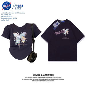 NASA Butterfly Couple Matching T-shirts Pure Cotton Short Sleeve Short Shoulder Top Spring Summer Korean Style Slim Fit round Neck