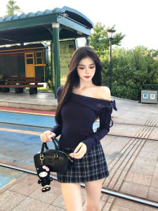 Belted Bow Shoulder Slimming Blouse For Women