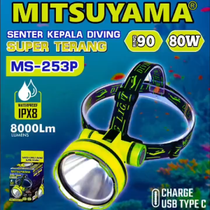 Senter Kepala Diving Superior Terang Mitsuyama MS-253P | Senter Kepala Selam MS-253P 80W 1500mAh