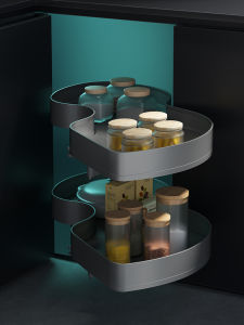 Kexun Corner Pull out Basket Integrated Cabinet Disk Shaped Storage Rack Modern Style Kitchen Organizer Iron Plated Chrome