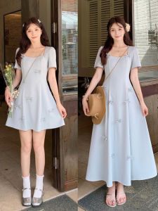 Váy Ngắn Tay Mùa Hè Cho Nữ Cỡ Lớn Váy Dài Thắt Nơ Kiểu Pháp Váy Ôm Eo Mềm Mại Váy Chữ A Váy Công Sở Phong Cách Hàn Quốc