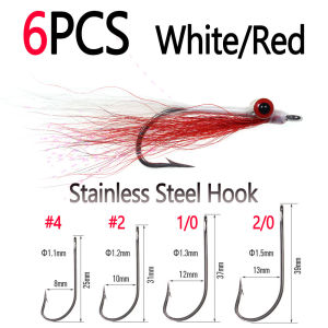 6PCS #2~2/0 Dumbbell Eyes Clouser Deep Minnow Fly Stainless Steel Hook Bucktail Baitfish Streamer Trout Pike Sea Fishing Lure