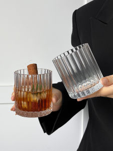 Retro American Style Iced Coffee Glass Cup Striped Whiskey Drink Cup Ins Wind Cold Drink Glass Cup Nordic Style Transparent Glass