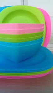 PROMO PIRING DAN MANGKUK MULTI WARNA PLASTIK WARE TEBAL DAN ANTI PECAH ISI 12 PCS DAN 6 PCS