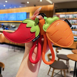 Creative Leather Fruit Keychain Cartoon Eggplant chili carrot Doll Exquisite Gifts Bags Hanging Accessories