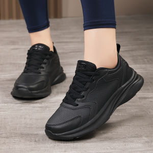New Brand Womens Sports Shoes Leather Surface Waterproof Soft Bottom Running Shoes Black Lightweight Casual Travel Shoes