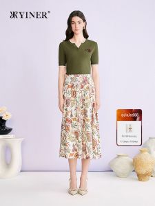 YINER | Fashion Color-blocked Slit Henrietta Neck Textured Slim-fit Knitted Shirt