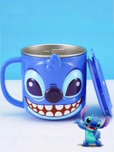 1pc Disney 260ml Cartoon Cute Kids Cup With Lid Milk Mug Frozen Elsa Stitch Fashion Home Drinking Cup Mouth Brushing Cup