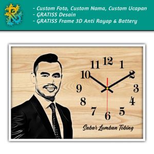 Jam Dinding Analog Minimalis Custom Hadiah Kado Ulang Tahun ( Ukuran 30 x 20 cm )