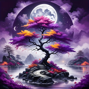Huacan Full Square Round Diamond Painting Magical Tree Full Moon Diamond Mosaic Landscape Complete Kit Rhinestone Pictures