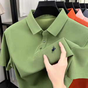 Nam Cao Cấp Thêu Ve Áo Áo Sơ Mi Mùa Hè Phong Cách Doanh Nhân Không Sắt Tay Ngắn Thông Minh Áo Thun Polyester