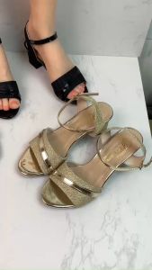 Giày cao gót vuông 5p quai bản chéo hở mũi kim tuyến dây mảnh bóng chéo - SD203 ảnh thật đính kèm