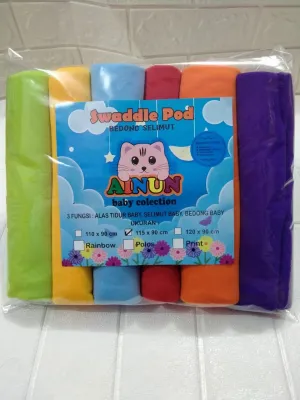 Bedong Bayi Polos Rainbow Dan Motif Bisa Selimut dan Swaddle Pod ILHAM TERBARU 90x110cm isi 6 Pcs