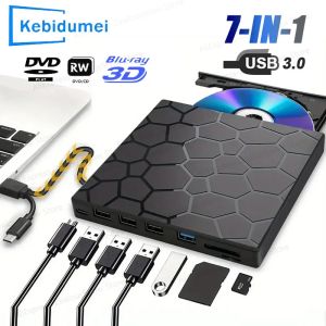 Kebidumei | KEBIDUMEI Portable DVD Player 7 in 1 External CD/DVD RW Drive USB 3.0 Type C CD Burner External Disk Drive for Desktop Laptop