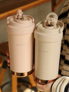 Modern Minimalist Ceramic Inner Lid Insulated Mug for Women 500ml Coffee Cup Simple Water Cup Double Drink Mouth Stainless Steel