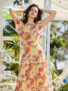 Floral Lace and Flutter Sleeve Chiffon Dress