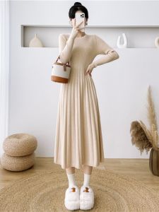Match with Coat Long Sleeves Inner Wear Knitted Dress Dress Female Mid-Length Autumn and Winter Temperament Wild Slim Looking Base Sweater Dress