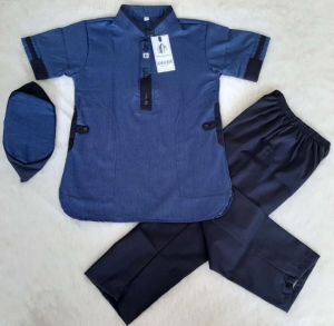 Baju Koko Alif Ibnu Muslim Setelan Pakaian Anak Laki-laki Model Kurta Pakistan Terbaru Lengan Pendek