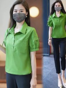 Loose Fit Polo Shirt Short Sleeve Womens Summer New Style Fashion Korean Version Half Sleeve Turn-down Collar Top