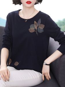 Loose Fit Pure Cotton Long Sleeve T-Shirt Womens Autumn Fashion Mom Spring Base Shirt Artistic Style Korean Version round Neck
