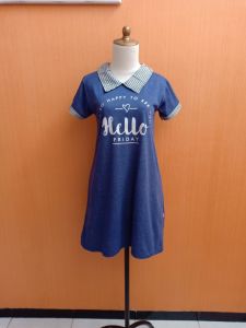 mini midi dress wanita biru MIDORI cewek M lengan pendek santai berkerah