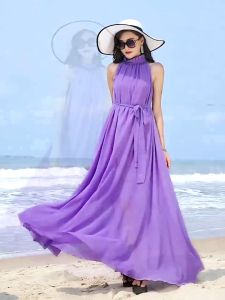 Women Chiffon Halter Classy Plain Bridesmaid Wedding Abay Maxi Dress