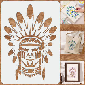 1PC A4 Indian Chief Stencil Template Tribal Feather Headdress Pattern Painting Stencil for Wall Canvas DIY Art Decor