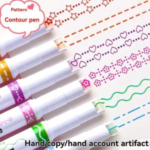 6pcs Flowers Line Shaped Highlighter Pen Roller Tip Curve Liner Marker For Writing Journaling Drawing Stationery School Supplies
