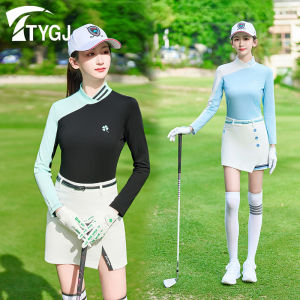 New Golf Ball Clothing Womens Elastic Slim Fit Long Sleeve Color Block Breathable Quick Dry T-Shirt Comfortable Sports Top