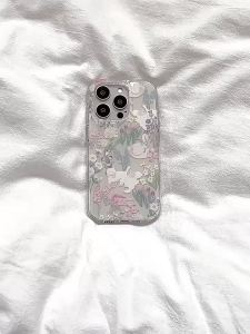 Korean Fashion Flowers White Cats Swans Phone Case for IPhone 11 12 13 14 15 16 17 Pro Max 17 Air 16 Plus Dustproof Back Cover