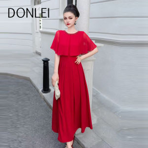 ชุดเดรสยาวสีแดงคอโปโลแขนยาวทรงเอเอวเข้ารูปสไตล์เจ้าหญิง ชุดราตรียาวปานกลาง ผ้าโพลีเอสเตอร์ 100% ฤดูใบไม้ผลิและฤดูร้อน