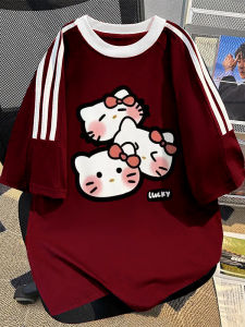 American Style Pure Cotton Short Sleeve Kitty Cat Top for Girls Summer Fashionable T-Shirt Medium And Large Children