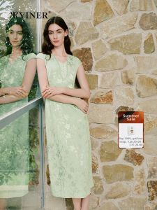 New Chinese Style Summer New Elegant V-Neck Embroidered Floral Texture Dress