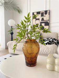 Vòm Hoa Thủy Tinh Dày Họa Tiết Nổi Amber Sang Trọng Phong Cách Châu Âu Trang Trí Phòng Khách Vòm Hoa Sứ Bạc