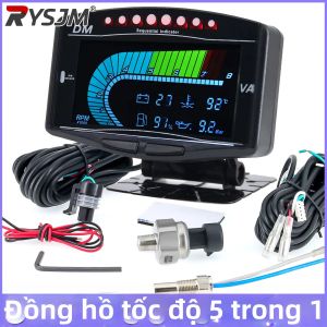 RYSJM | Bộ Đồng Hồ Đo Xe Máy 5 Trong 1 - Đồng Hồ Đo Tốc Độ Nhiệt Độ Nước Áp Suất Dầu Đồng Hồ Đo Điện Áp Mức Nhiên Liệu Với Cảm Biến Cảm Biến Áp Suất Dầu 10mm 1/8 NPT