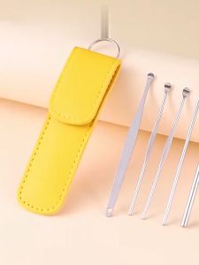 Gratis Ongkir - Korek Kuping 6in1 Dengan Pouch Kulit / Pembersih Telinga Korek Kuping Ear Wax Picker