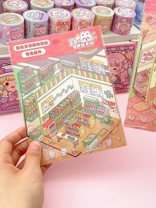 10Types 3D Cute Mini Hut Scene Stickers Kids Creative Cartoon Pre-Cut Landscape Sticker Stationery Scrapbook