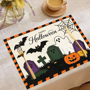 Bộ Thảm Trải Bàn Halloween VIKAMA - 2/4/6 Chiếc Thảm Trải Bàn Hình Ma Phù Thủy Bí Ngô Dơi Bia Mộ Mạng Nhện Để Trang Trí Bữa Tiệc Tại Nhà Ma Quái