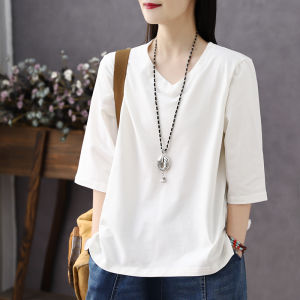 Loose Fit Pure Cotton T-Shirt Womens V-Neck Short Sleeve Summer New Style Casual Wear Comfortable Breathable Inner Wear