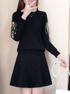 Fashionable Small Fragrance Style Set Womens New Autumn Winter Elegant Anti-Aging Stylish Personality Sweater Skirt Two-Piece Set