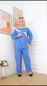 Setelan Wanita Katun Linen BB 50 - 80 KG Renda Pakaian OneSet Setcel Perempuan Busui Ryza