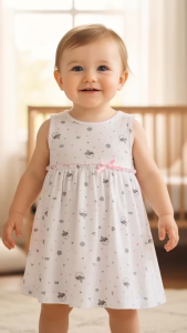 [Pink Heart] Baby & Toddler Sleeveless Knit Cotton Dress on Unicorn Print
