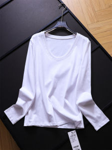 เสื้อยืดคอกลมแขนยาวสีพื้นสำหรับผู้หญิง เสื้อเชิ้ตสไตล์พื้นฐานฤดูใบไม้ร่วง 2025 เสื้อเชิ้ตคอวีแขนยาวลายพิมพ์ลายดอกไม้