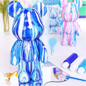 DIY Creative Blank Painting Fluid Bear Figure Kit Multicolor Mix Paint Design for Home Decoration