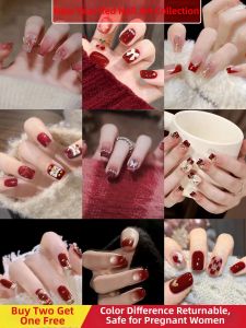 GANGHOU | Festival Lion Dance Design Red Nail Stickers Shining High-class Skin Tone Enhancing