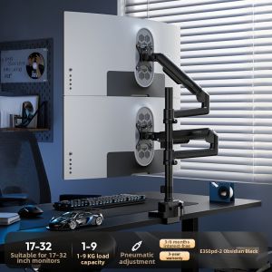 Brateck | Wall-Mounted Pneumatic Adjustable Double Arm Monitor Mount