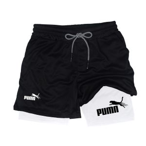 Spring and summer breathable two-in-one double-layer sports shorts mens elastic tight shorts quick-dry multifunctional shorts