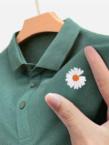 High-End Embroidered Daisy Polo Shirt Short Sleeve Loose Fit Ice Silk Mens T-Shirt Youthful Summer Fashion Standard Fit Cotton Polyester